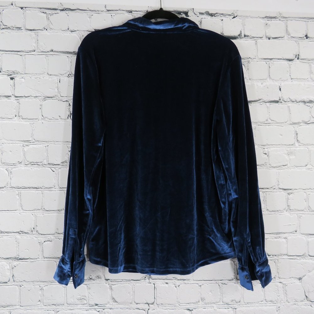 Women's Timeless Velvet Button Front Shirt - Navy - Picture 4 of 4